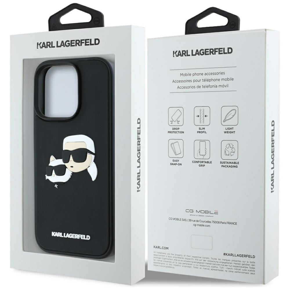 Case for Apple iPhone 16 Pro, Karl Lagerfeld, 3D Rubber Karl & Choupette, Black