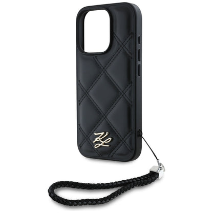 Case for Apple iPhone 16 Pro, Karl Lagerfeld, Quilted Initial Logo & Chain Strap, Black