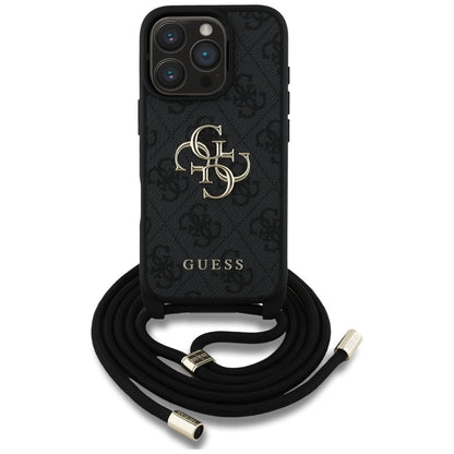 Case for Apple iPhone 16 Pro Max, Guess, 4G CBDY Big Logo with Cord Strap, Black