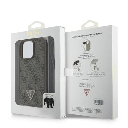 Case for Apple iPhone 16 Pro Max, Guess, Crossbody 4G Triangle Strass, Brown