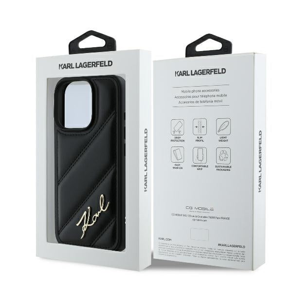 Case for Apple iPhone 16 Pro Max, Karl Lagerfeld, Diagonal Quilted Script, Black