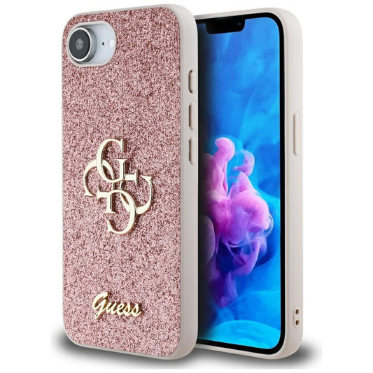 Case for Apple iPhone 16e, Guess, Fixed Glitter Big 4G, Pink