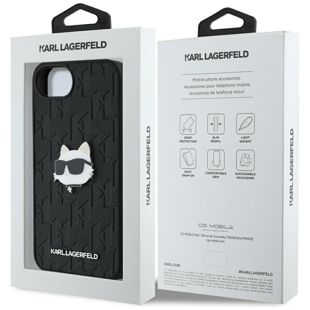 Case for Apple iPhone 16e, Karl Lagerfeld, Monogram Choupette's Head, Black