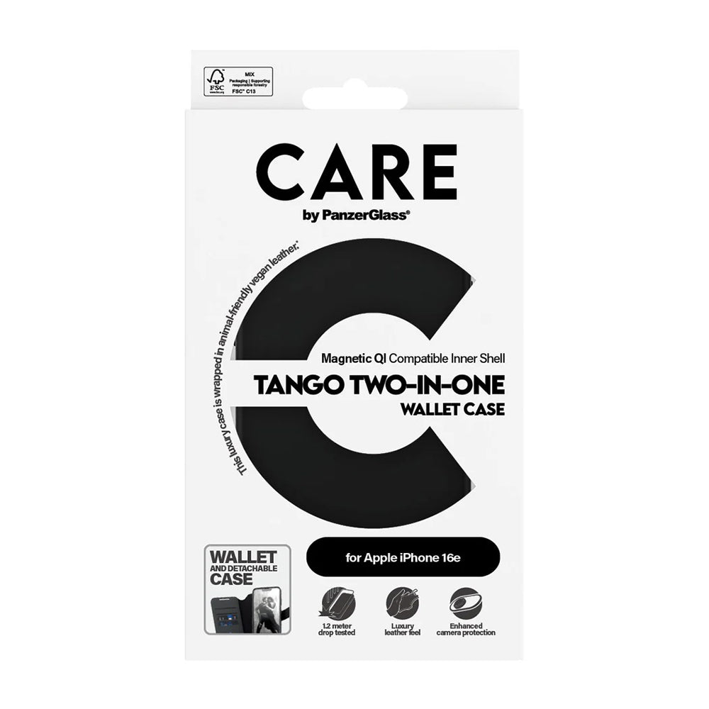 Case for Apple iPhone 16e, PanzerGlass, Care Feature Tango Two-in-One, Black