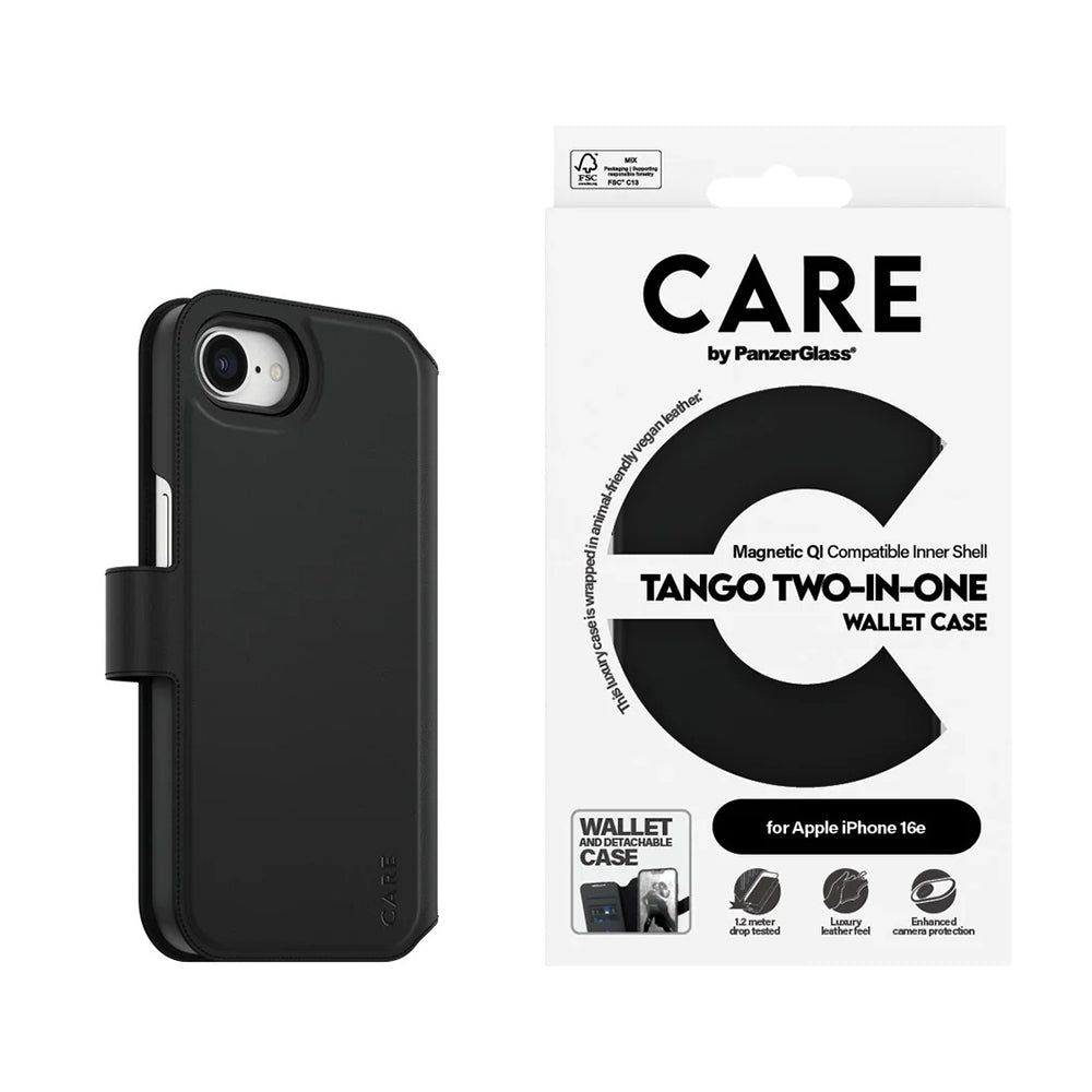 Case for Apple iPhone 16e, PanzerGlass, Care Feature Tango Two-in-One, Black