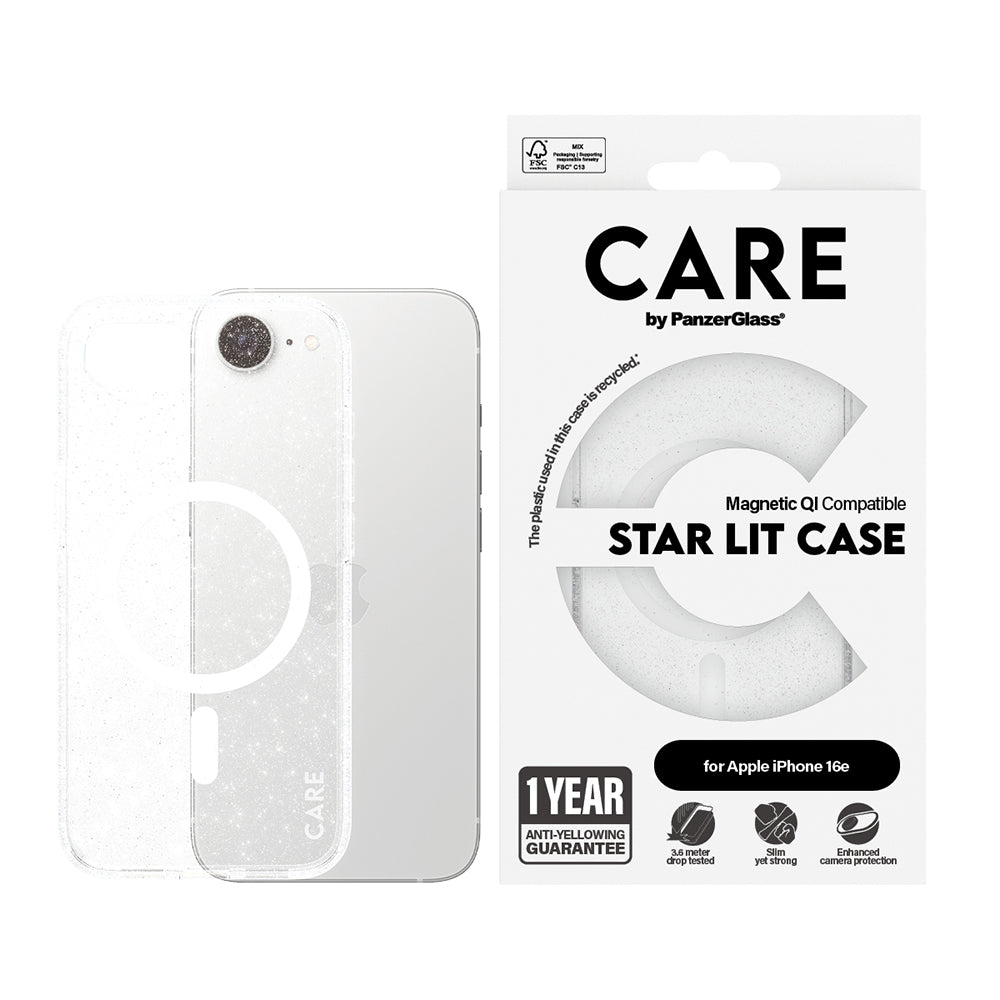 Case for Apple iPhone 16e, PanzerGlass, Urban Combat Star Lit Care, White Transparent