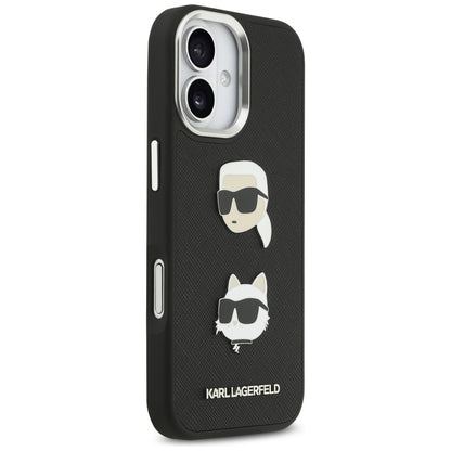 Case for Apple iPhone 17, Karl Lagerfeld, Grained Karl & Choupette's Heads Pins and Logo, Black