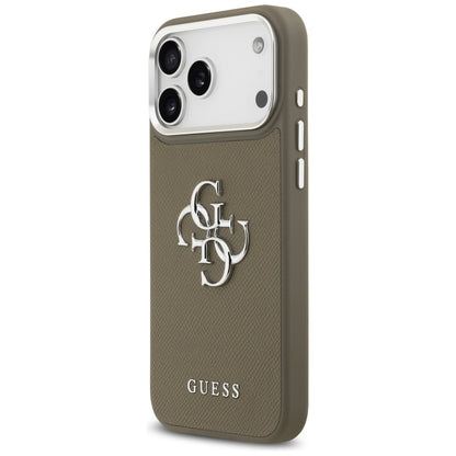 Case for Apple iPhone 17 Pro Max, Guess, 4G Grained Big And Classic Logo, Silver Brown