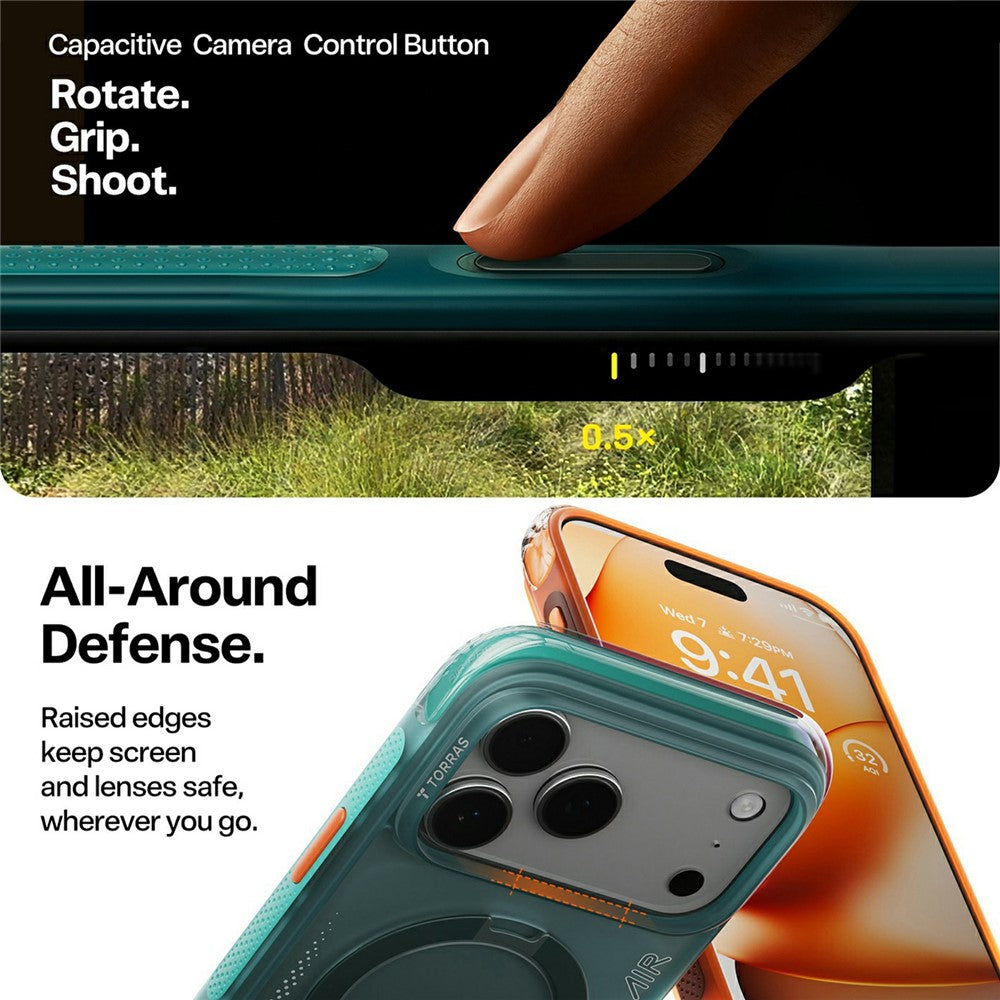 Case for Apple iPhone 17 Pro, Torras, Ostand Spin Air, Green