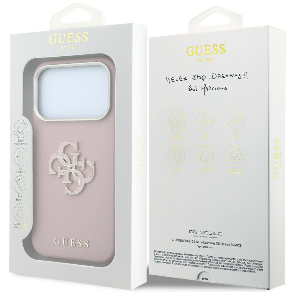 Case for Apple iPhone 18 Pro / 17 Pro, Guess, Grained Big Resin Logo, Pink