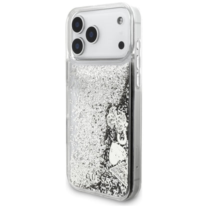 Case for Apple iPhone 18 Pro / 17 Pro, Guess, Liquid Glitter Charms, Silver