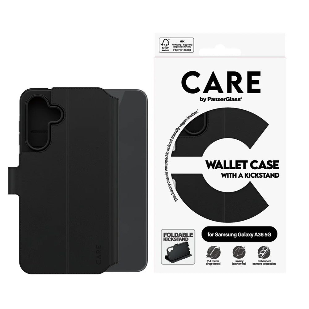 Case for Samsung Galaxy A36 A366, PanzerGlass, Care Feature Kickstand Wallet, Black