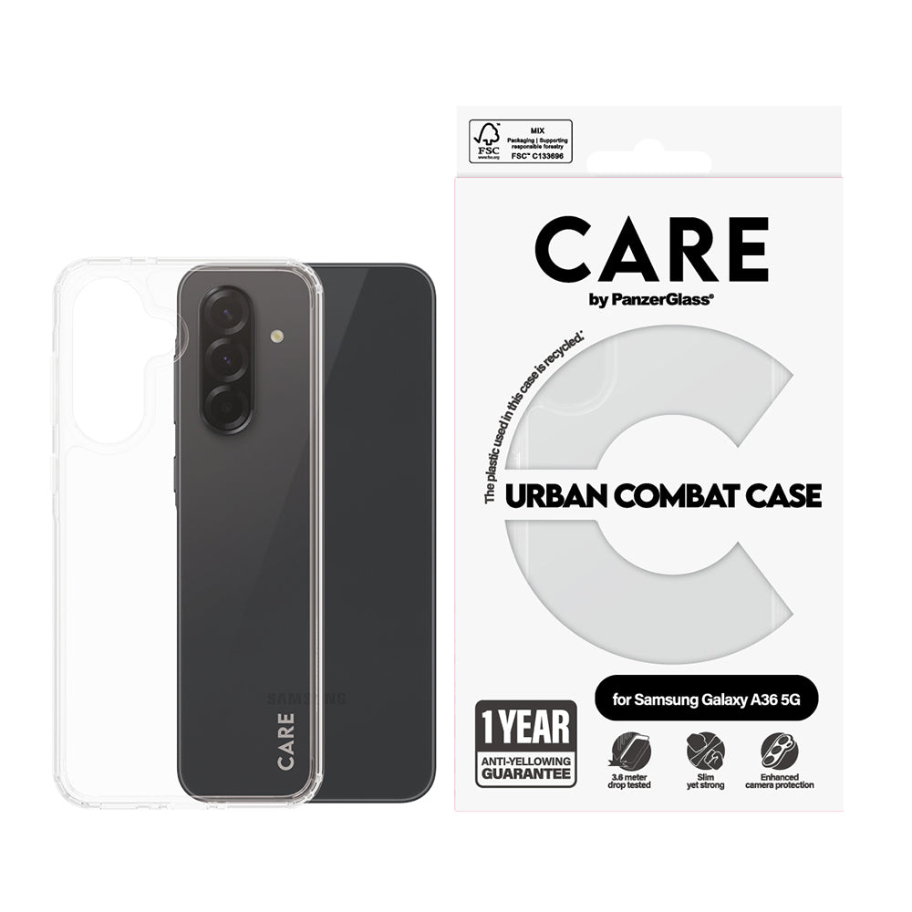 Case for Samsung Galaxy A36 A366, PanzerGlass, Urban Combat Care, Transparent