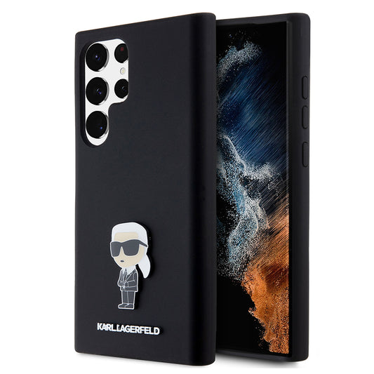 Case for Samsung Galaxy S23 Ultra S918, Karl Lagerfeld, Silicone Ikonik Karl Metal, Black