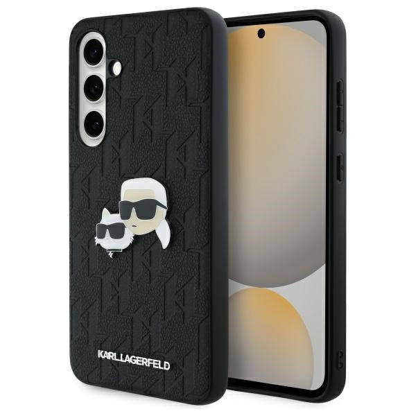 Case for Samsung Galaxy S24 FE S721, Karl Lagerfeld, Monogram Karl & Choupette's Heads, Black