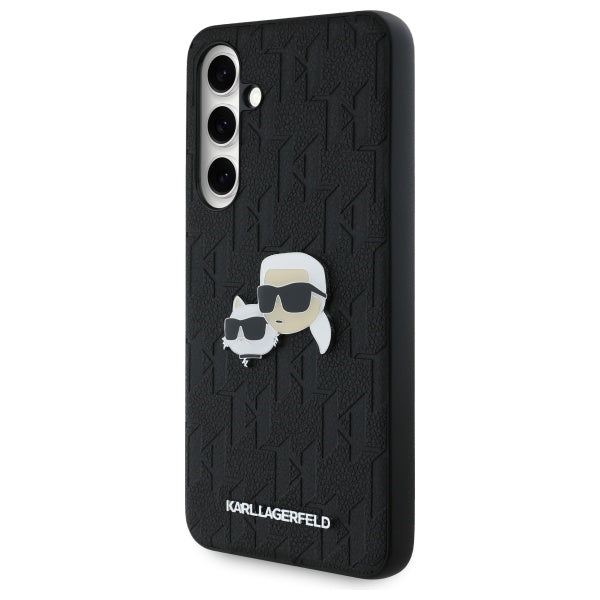 Case for Samsung Galaxy S24 FE S721, Karl Lagerfeld, Monogram Karl & Choupette's Heads, Black