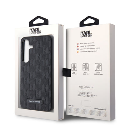 Case for Samsung Galaxy S24 S921, Karl Lagerfeld, Saffiano Mono Metal Logo, Black