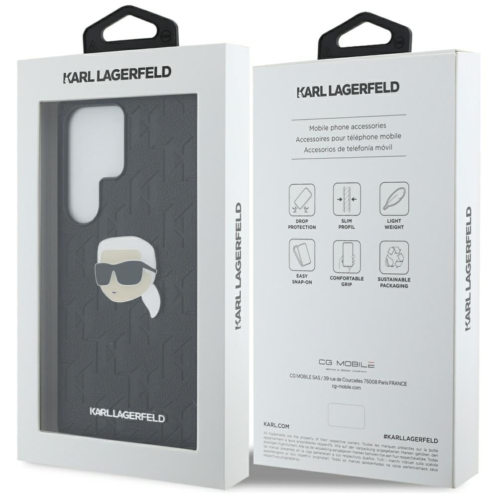 Case for Samsung Galaxy S25 Ultra S938, Karl Lagerfeld, Monogram Karl's Head, Black