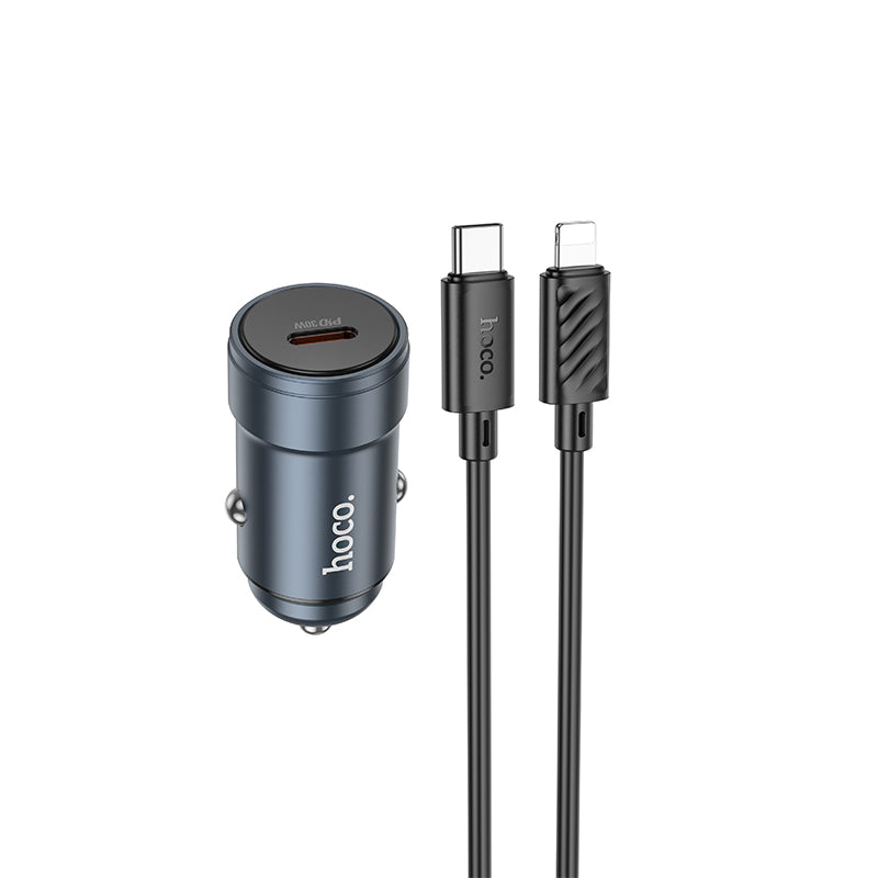 Car Charger with Lightning Cable HOCO Z57, 30W, 3A, 1 x USB-C, Gray