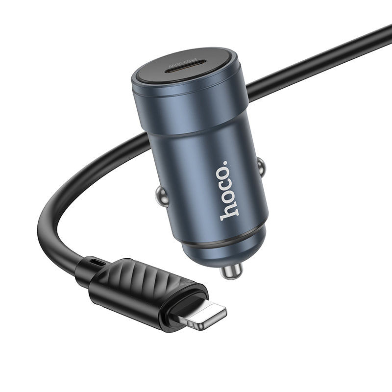 Car Charger with Lightning Cable HOCO Z57, 30W, 3A, 1 x USB-C, Gray