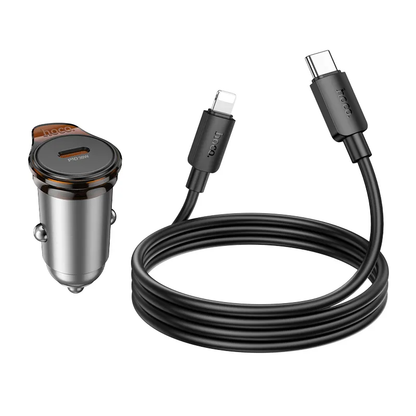 Car Charger with Lightning Cable HOCO NZ16, 30W, 3A, 1 x USB-C, Gray