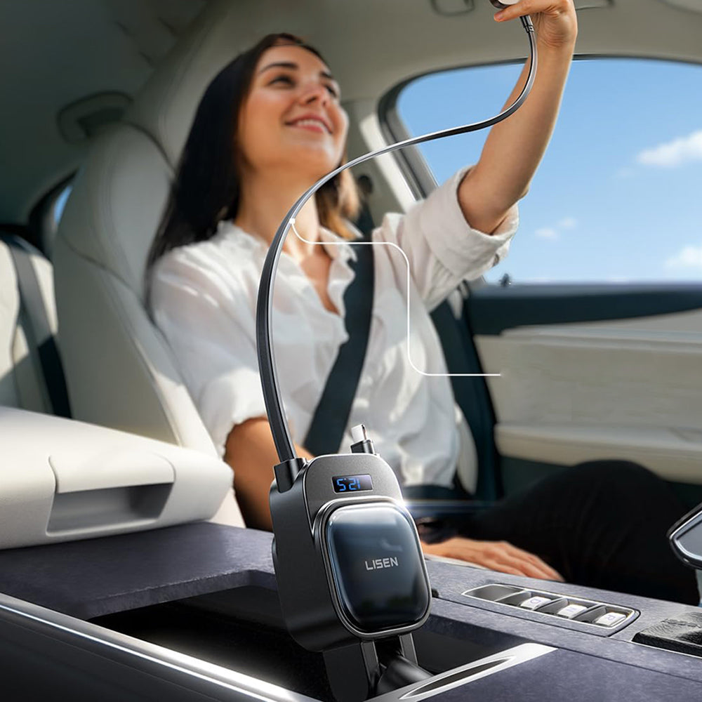 Car Charger with USB-C / Lightning Lisen Display, 96W, 3A, 1 x USB-A - 1 x USB-C, Black YL0224080017