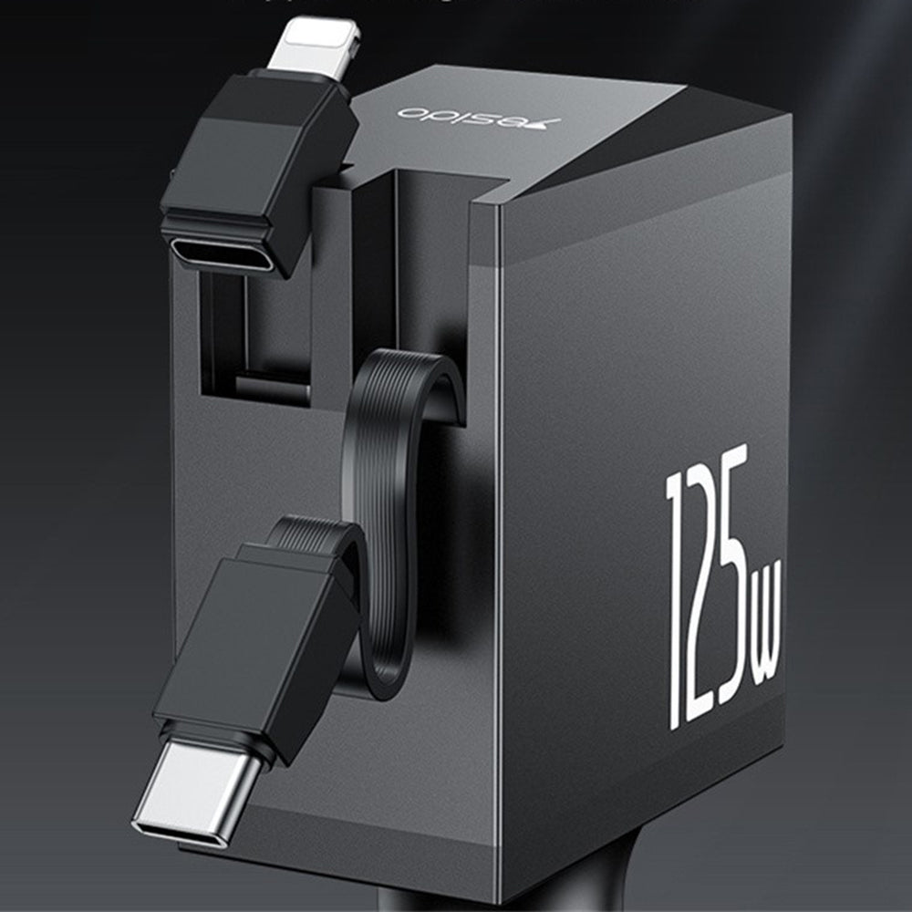 Car Charger with USB-C / Lightning Cable Yesido Y71 Display, 125W, 3A, 1 x USB-A - 1 x USB-C, Black