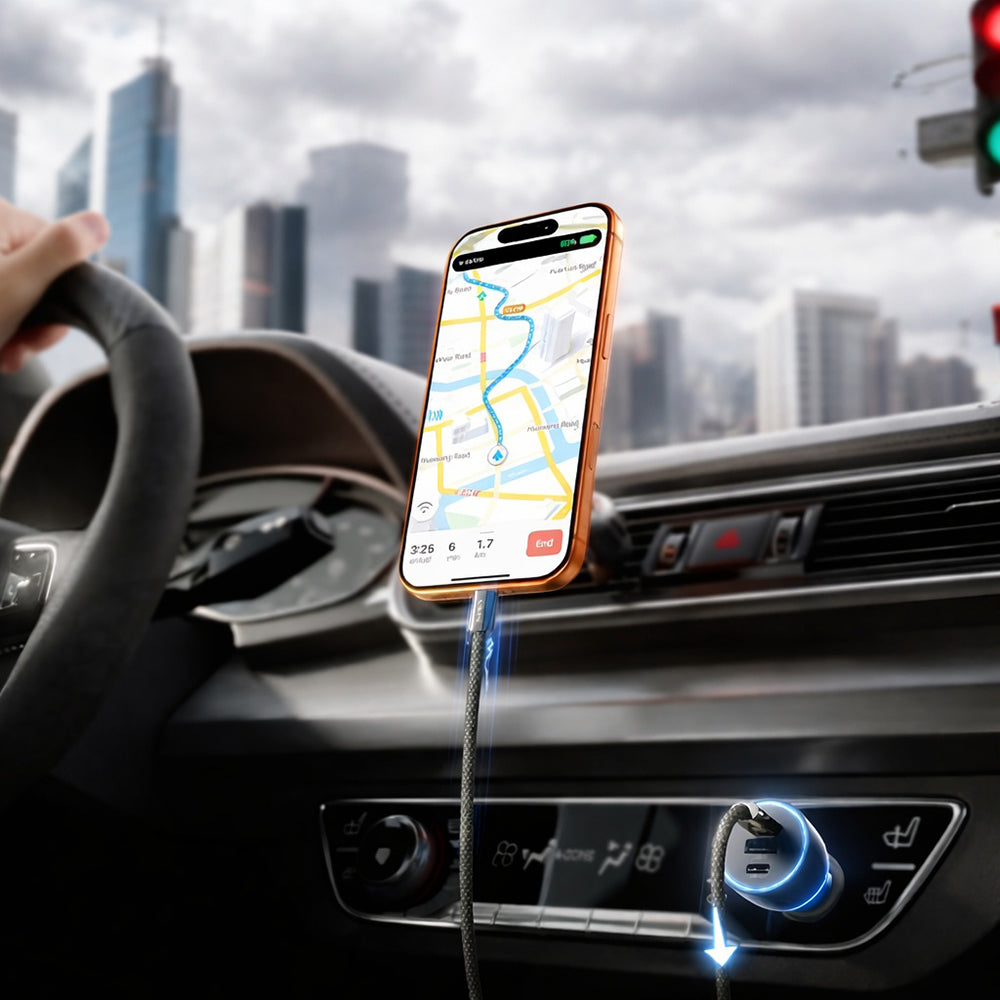 Lisen Car Charger with USB-C Cable, 170W, 5A, 1 x USB-A - 2 x USB-C, Black YL0225060006