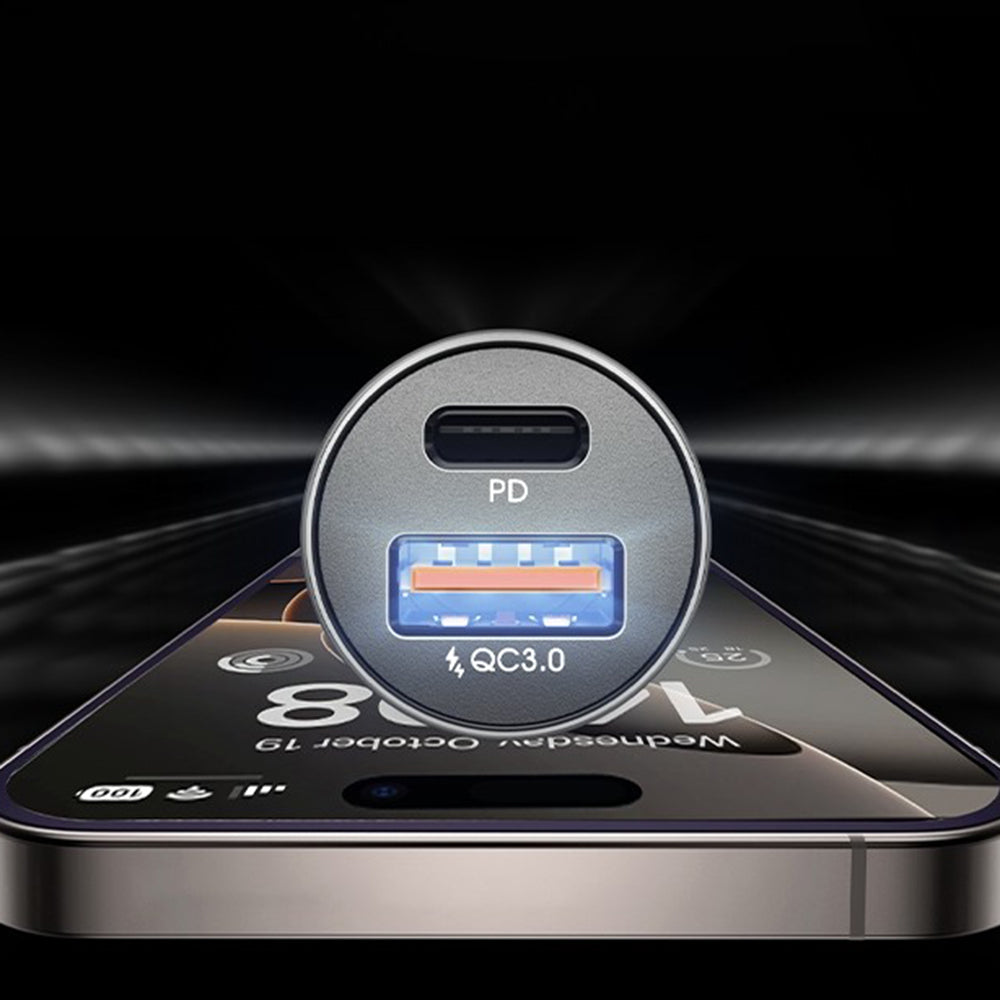 Lisen USB-C Car Charger with Cable, 51W, 3A, 1 x USB-A - 1 x USB-C, Navy Black YL0223080047