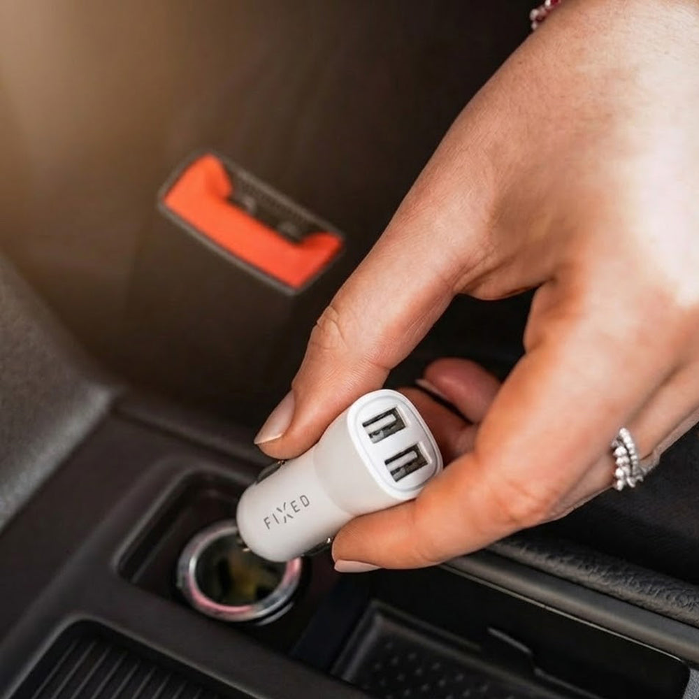 Fixed Auto Charger, 15.5W, 3A, 2 x USB-A, White