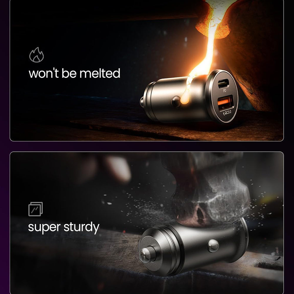 Lisen Car Charger, 36W, 3A, 1 x USB-A - 1 x USB-C, Set of 2 pieces, Black YL0223080038