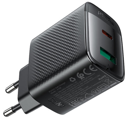 Acefast A106 Network Charger, 45W, 3A, 1 x USB-A - 1 x USB-C, Black