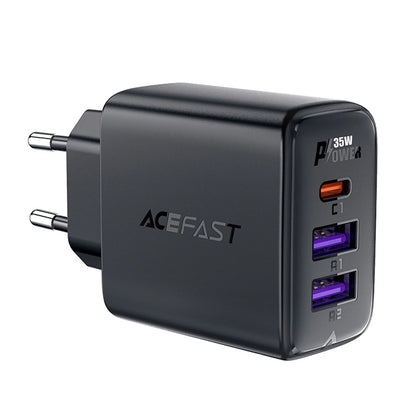 Acefast A57 Network Charger, 35W, 3A, 2 x USB-A - 1 x USB-C, Black