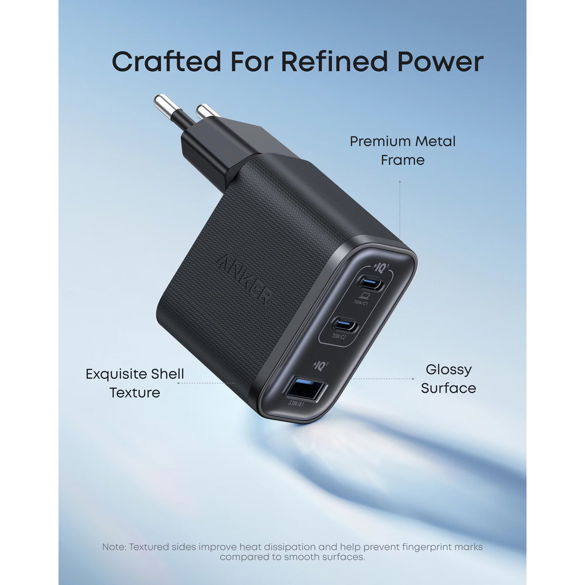 Anker Nano Network Charger, 70W, 3.5A, 1 x USB-A - 2 x USB-C, Black A121AL11