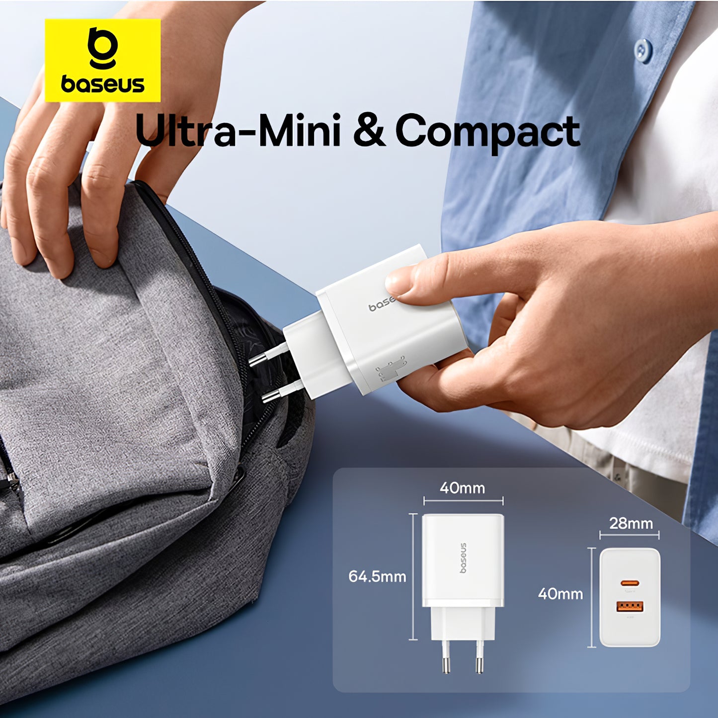 Network Charger Baseus Cube, 30W, 2.4A, 1 x USB-A - 1 x USB-C, White P10111404213-00 