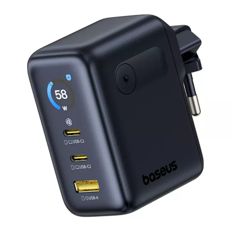 Baseus PicoGo AE21 Display Wall Charger, 100W, 5A, 1 x USB-A - 2 x USB-C, Black E0121B00