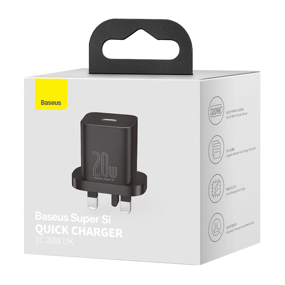 Baseus Super Si UK Network Charger, 20W, 3A, 1 x USB-C, Black CCSUP-K01