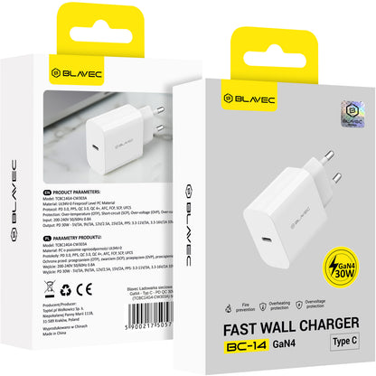 Blavec BC-14 Wall Charger, 30W, 3A, 1 x USB-C, White