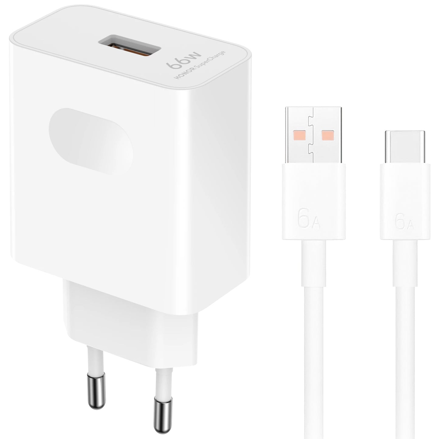 Honor HN-110600E00 Network Charger with USB-C Cable, 66W, 6A, 1 x USB-A, White 5503AAHX