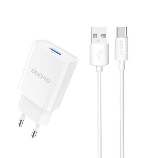 Dudao A4EU Network Charger with USB-C Cable, 10W, 2.1A, 1 x USB-A, White