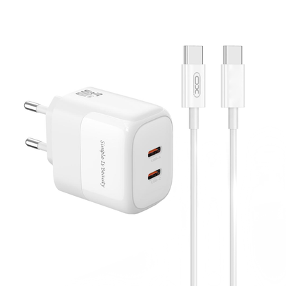 Network Charger with USB-C Cable XO Design L140, 35W, 3A, 2 x USB-C, White