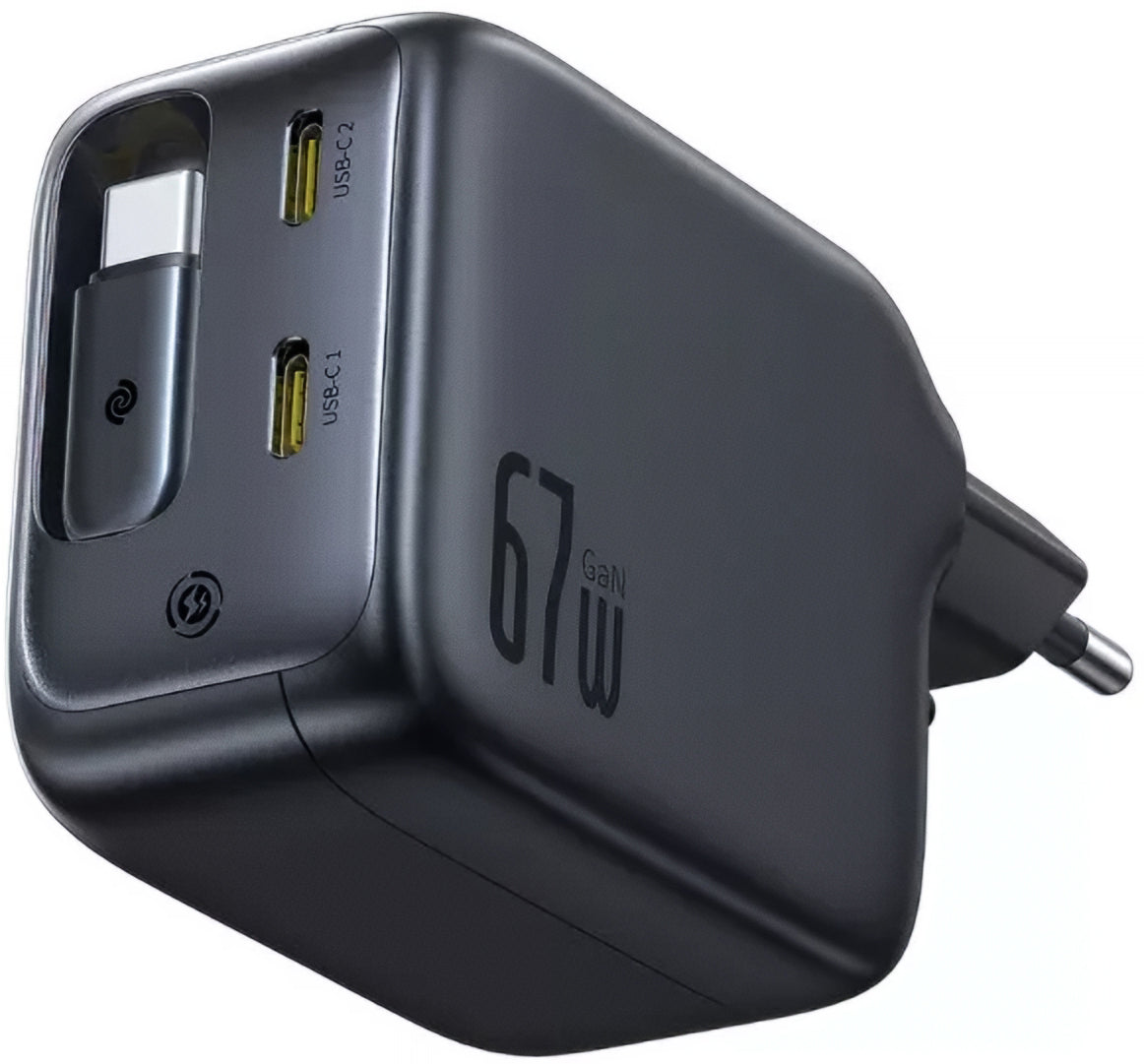Baseus EnerCore CJ11 Network Charger with USB-C Cable, 67W, 3.35A, 2 x USB-C, Black E0121E00