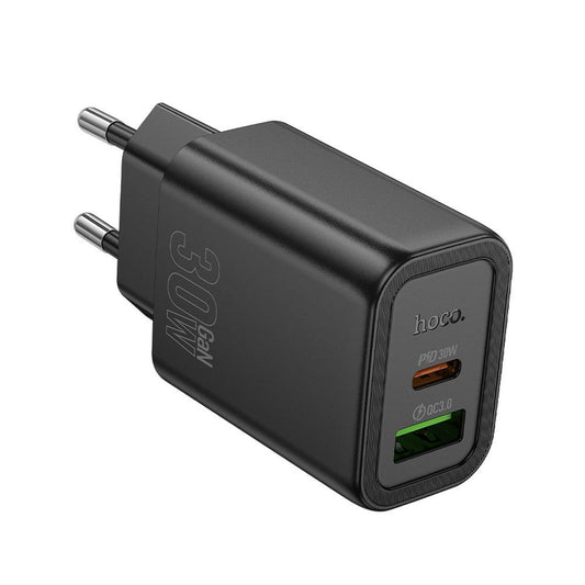 HOCO N63 Network Charger, 30W, 3A, 1 x USB-A - 1 x USB-C, Black