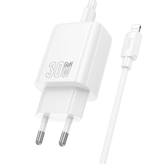 Network Charger with Lightning Cable HOCO N62, 30W, 3A, 1 x USB-C, White