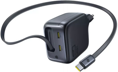 Baseus EnerCore CJ11 Network Charger with USB-C Cable, 67W, 3.35A, 2 x USB-C, Black E0121E00