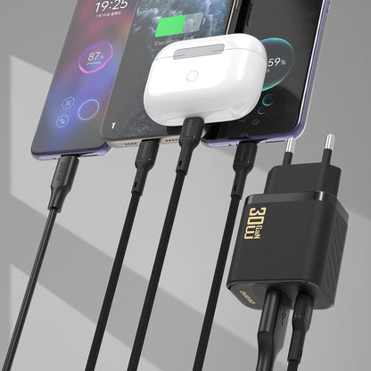Network Charger with USB-C Cable Dudao A27TCEU, 30W, 1 x USB-A - 1 x USB-C, Black