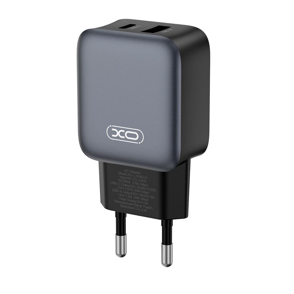 Network Charger with USB-C Cable XO Design L154, 20W, 3A, 1 x USB-A - 1 x USB-C, Black