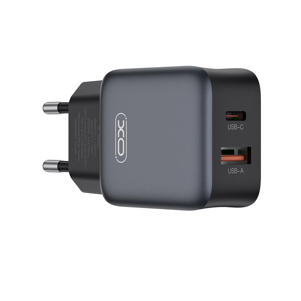 Network Charger with Lightning Cable XO Design L156, 30W, 3A, 1 x USB-A - 1 x USB-C, Black
