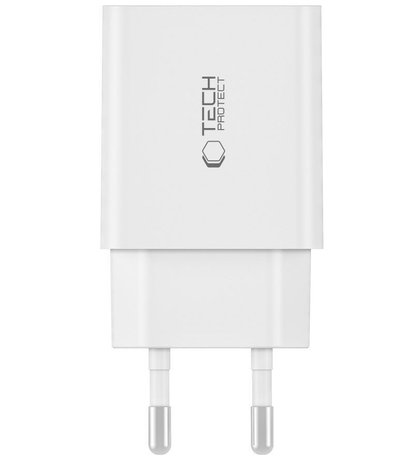 Tech-Protect C35W USB-C Cable Wall Charger, 35W, 3A, 2 x USB-C, White