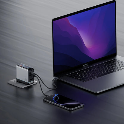 Cuktech AD1204U Display USB-C Cable Network Charger, 120W, 6A, 1 x USB-A - 2 x USB-C, Silver
